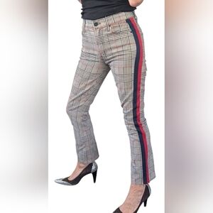 Mother Insider Ankle Plaid Pants Red Stripe High Rise Skinny Size 25